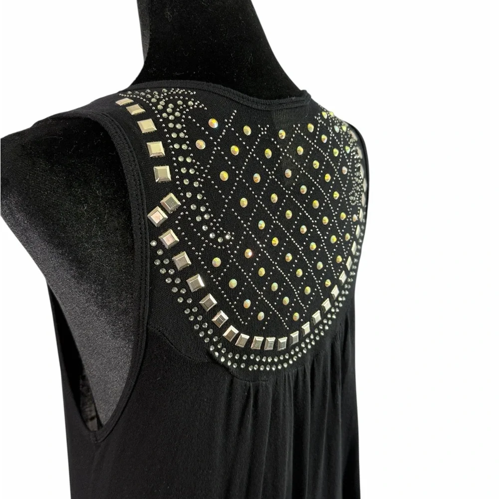 Vocal Black Long Vest with Rhinestone & Metal Studded Design, Size Large - Picture 6 of 9